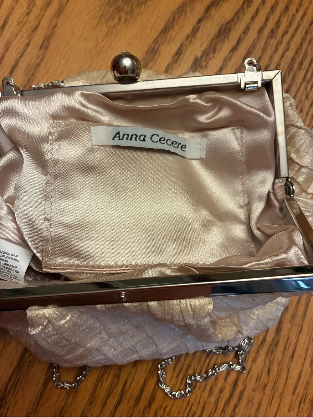 Anna Cecere Champagne Gold Retro Pleated Evening Clutch Bag Wedding Cocktail